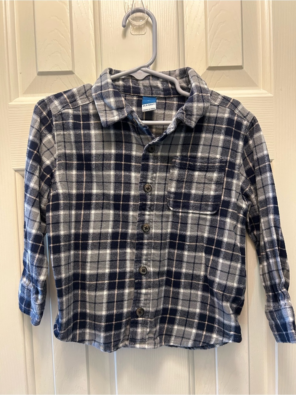 Old Navy Blue and White Plaid Button-Down Shirt
